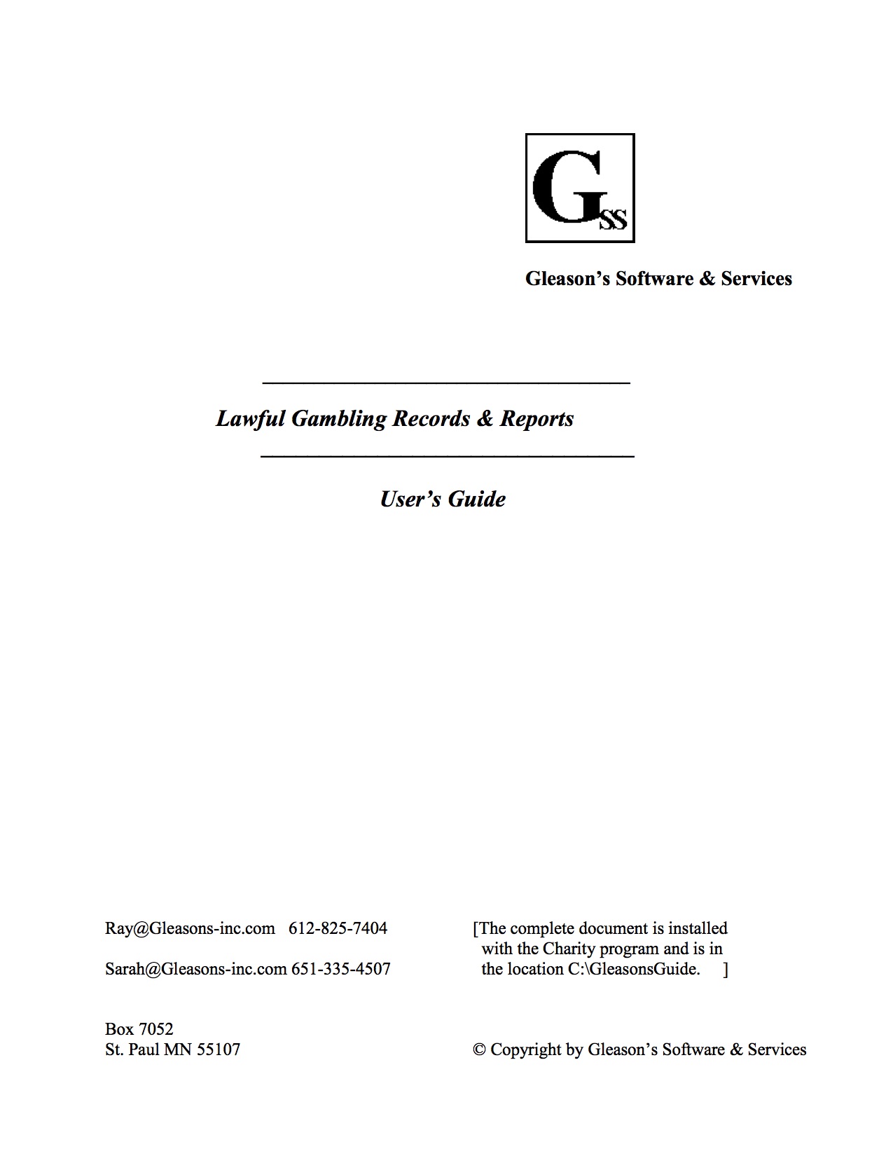 User's Guide title page - click to view the table of contents